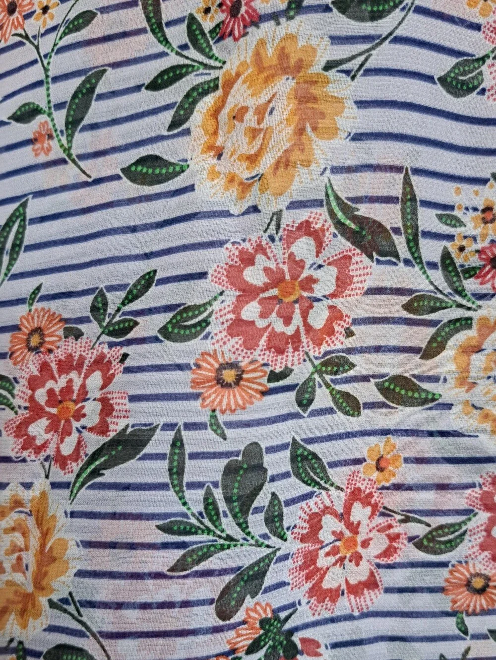Cabi Penelope Flora Striped Tank Top Chiffon Floral Size Medium
